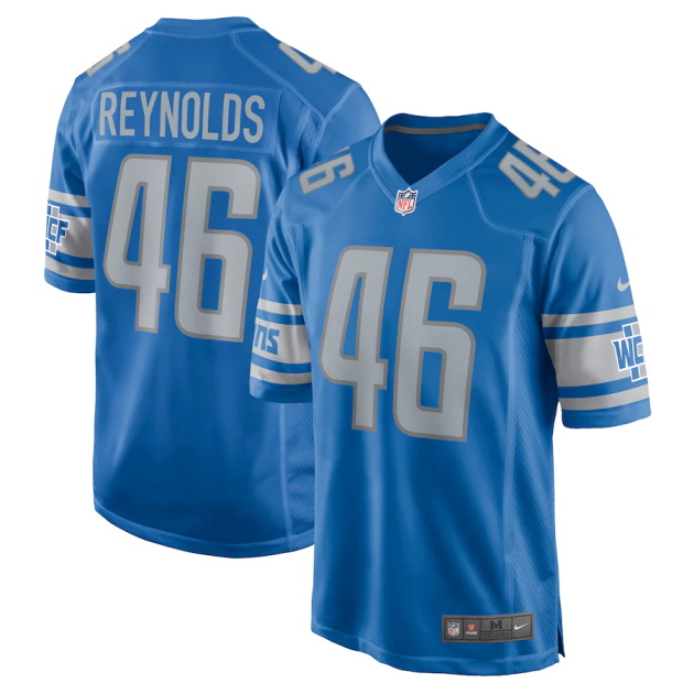 mens nike craig reynolds blue detroit lions game player jersey